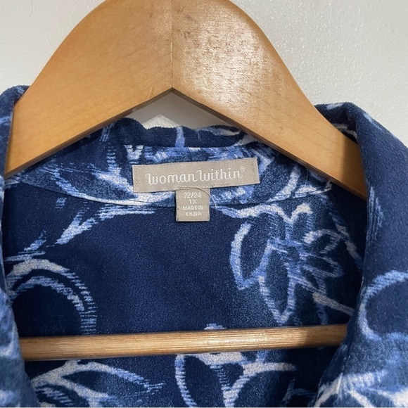 💫 Cobalt Blue Large Motif Paisley Print Button Down Cool Tone Shirt Top - Picture 5 of 5